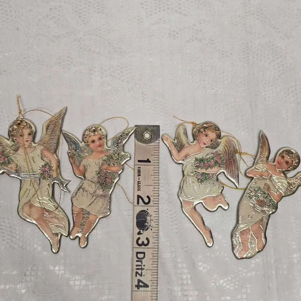 Vintage 1980 Die Cut Santa And Angel Christmas Ornaments By Merrimack, Eve, Etc